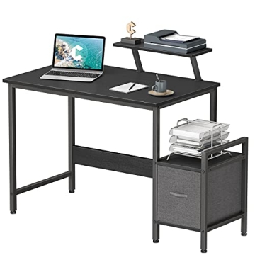CubiCubi Compact Home Office Desk with Shelves & Industrial Charm