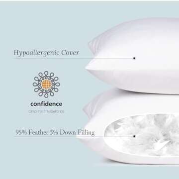 puredown® Feather Throw Pillow Inserts 22 x 22 (Pack of 2, White), Big Throw Pillows for Floor, Cou...