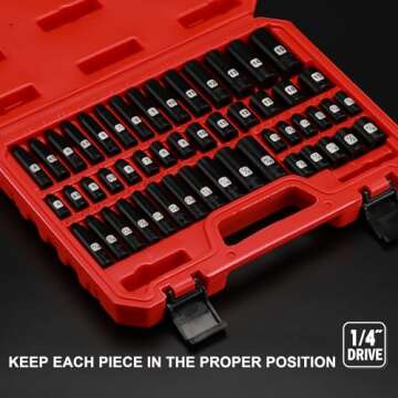EMENTOL 50PCS 1/4" Drive Deep And Shallow Impact Socket Set, CR-V, SAE/Metric, 6-Point Master Impact Socket Set