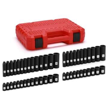 EMENTOL 50PCS 1/4" Drive Deep And Shallow Impact Socket Set, CR-V, SAE/Metric, 6-Point Master Impact Socket Set