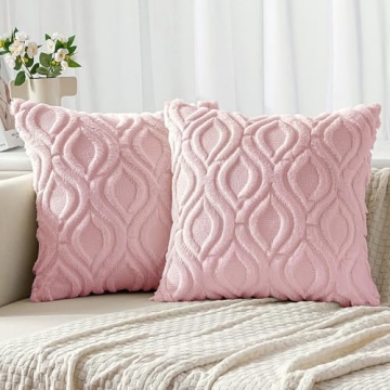 MIULEE Light Pink Valentines Throw Pillow Covers 18x18 Inch, Soft Spring Plush Faux Wool Couch Pillo...