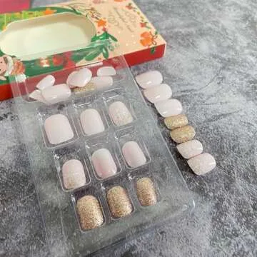 Christmas Press on Nails Square Short Fake Nails Pink False Nails With Snowflake Designs Glitter Full Cover Stick on Nails Acrylic Xmas Winter Artificial Nails Glue on Nails for Women 24Pcs