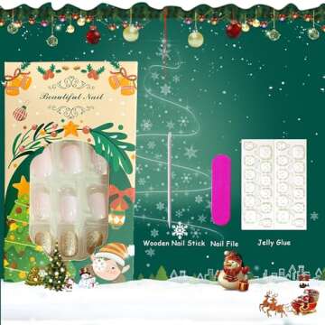 Christmas Press on Nails Square Short Fake Nails Pink False Nails With Snowflake Designs Glitter Full Cover Stick on Nails Acrylic Xmas Winter Artificial Nails Glue on Nails for Women 24Pcs