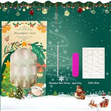 Christmas Press on Nails Square Short Fake Nails Pink False Nails With Snowflake Designs Glitter Full Cover Stick on Nails Acrylic Xmas Winter Artificial Nails Glue on Nails for Women 24Pcs