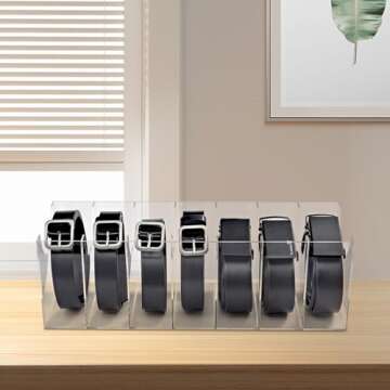 QTLILMNT Belt Case Storage Holder, Clear Belt Display Case, 7 Compartment Acrylic Belt Organizer, Belt Display for Closet, Tie, Bow, Underwear