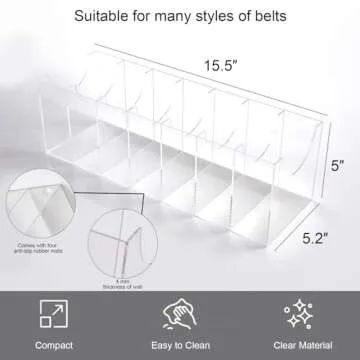 QTLILMNT Belt Case Storage Holder, Clear Belt Display Case, 7 Compartment Acrylic Belt Organizer, Belt Display for Closet, Tie, Bow, Underwear