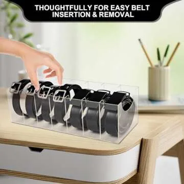QTLILMNT Belt Case Storage Holder, Clear Belt Display Case, 7 Compartment Acrylic Belt Organizer, Belt Display for Closet, Tie, Bow, Underwear