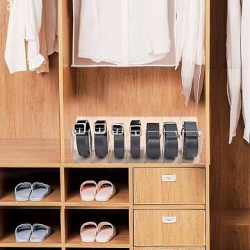 QTLILMNT Belt Case Storage Holder, Clear Belt Display Case, 7 Compartment Acrylic Belt Organizer, Belt Display for Closet, Tie, Bow, Underwear