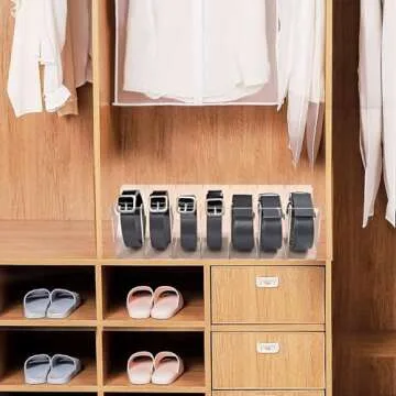 QTLILMNT Belt Case Storage Holder, Clear Belt Display Case, 7 Compartment Acrylic Belt Organizer, Belt Display for Closet, Tie, Bow, Underwear