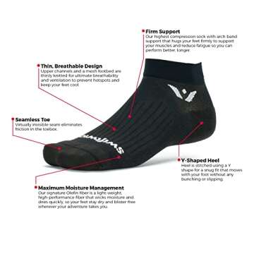 Swiftwick- ASPIRE ONE Running & Cycling Socks for Men & Women| Firm Compression Fit Ankle Socks (Bla...