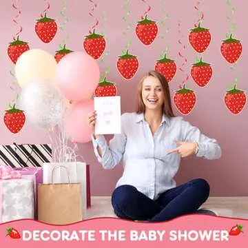 Lewtemi 36 Pcs Strawberry Decor Berry First Birthday Decor Hanging Swirl Banner for Strawberry Party Decorations Baby Shower Party Supplies(Bright)