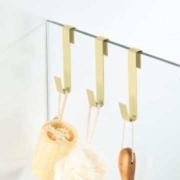 MOKIUER 6.5" Gold Shower Hooks - No Drill, Stainless Steel, 3 Pack