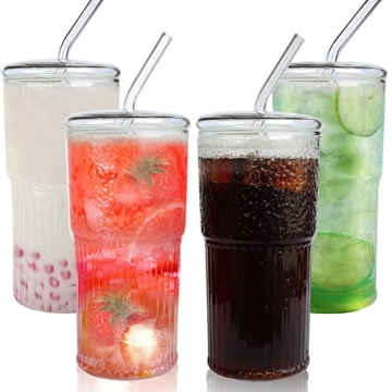 Elegant Glass Cups with Lids - Perfect for Drinks
