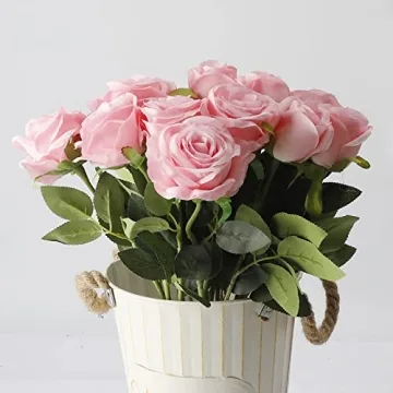 CEWOR 15pcs Artificial Pink Roses Flowers with Stems Silk Rose Bouquet Valentine's Day Decorations for Wedding Bridal Party Home Table Mom Birthday Decor (Pink)