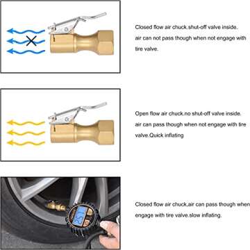 SAFELIFE Brass Air Chuck Tire Chuck Heavy Duty Lock on Tire Inflator Chuck with Clip