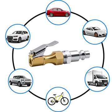 SAFELIFE Brass Air Chuck Tire Chuck Heavy Duty Lock on Tire Inflator Chuck with Clip