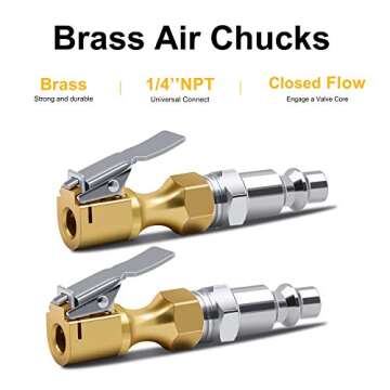 SAFELIFE Brass Air Chuck Tire Chuck Heavy Duty Lock on Tire Inflator Chuck with Clip