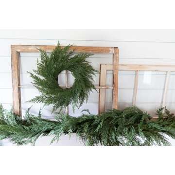 Vita Domi 18" Faux Cedar Wreath, Christmas Wreaths for Front Door Outside, Green Wreath Christmas, Window Wreaths, Real Touch Norfolk Pine Wreath, Evergreen Wreath, Cypress Norfolk Wreath for Chairs