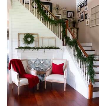 Vita Domi 18" Faux Cedar Wreath, Christmas Wreaths for Front Door Outside, Green Wreath Christmas, Window Wreaths, Real Touch Norfolk Pine Wreath, Evergreen Wreath, Cypress Norfolk Wreath for Chairs