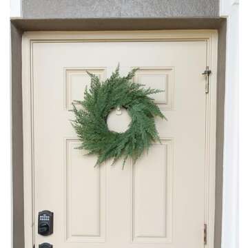 Vita Domi 18" Faux Cedar Wreath, Christmas Wreaths for Front Door Outside, Green Wreath Christmas, Window Wreaths, Real Touch Norfolk Pine Wreath, Evergreen Wreath, Cypress Norfolk Wreath for Chairs