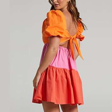 Shy Velvet Women's Casual Party Mini Dress Square Neck Short Bubble Sleeve A-line Loose Summer Dress...