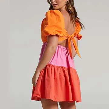 Shy Velvet Women's Casual Party Mini Dress Square Neck Short Bubble Sleeve A-line Loose Summer Dress...