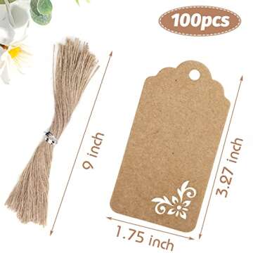 Koogel 100pcs Kraft Paper Tags,Tags with String,Party Favor Gift Tags for Wedding,Baby Shower,Bridal...