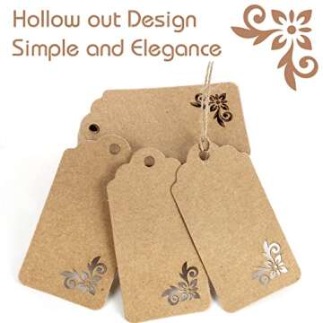 Koogel 100pcs Kraft Paper Tags,Tags with String,Party Favor Gift Tags for Wedding,Baby Shower,Bridal Shower