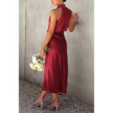 PRETTYGARDEN Women's 2025 Summer Satin Dress Elegant Sleeveless Mock Neck Cocktail Party Maxi Dresse...