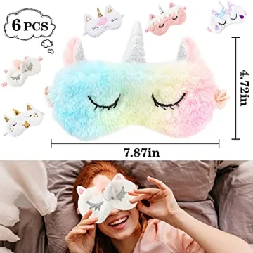 ZeeDix 6 Pack Cute Soft Plush Unicorn Sleeping Mask- Weighted Unicorn Horn Night Blindfold Bed Eye Covers Sleep Mask for Women Girls Kids Favor
