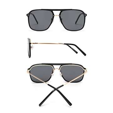 GLINDAR Retro Square Aviator Sunglasses for Men Women, Polarized Lens UV Protection Black/Grey