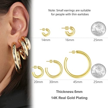 Wowshow Gold Hoop Earrings Lightweight Chunky Design
