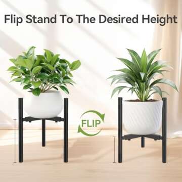 TUSPEU 2 Pack Metal Plant Stand,Adjustable Plant Pot Stand Indoor Outdoor,Mid Century Planter Stand,Stable Potted Plant Holder,Black