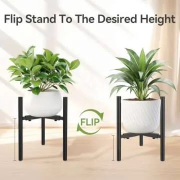 TUSPEU 2 Pack Metal Plant Stand,Adjustable Plant Pot Stand Indoor Outdoor,Mid Century Planter Stand,Stable Potted Plant Holder,Black