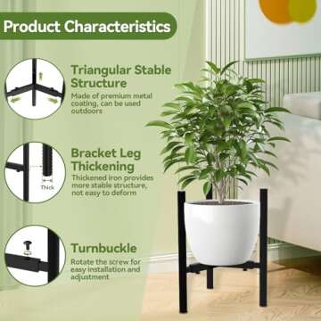 TUSPEU 2 Pack Metal Plant Stand,Adjustable Plant Pot Stand Indoor Outdoor,Mid Century Planter Stand,Stable Potted Plant Holder,Black