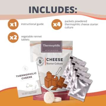 Cultures for Health Thermophilic Cheese Starter | 4 Packets Gluten Free Direct-Set Culture + 2 Vegetable Rennet Tablets | DIY Hard Cheese, Parmesan, Mozzarella, Asiago, Romano, Swiss Cheese, & More