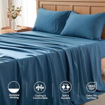 Comfort Spaces Queen Cooling Sheets, Moisture Wicking Coolmax Sheets, Soft, Colorfast Sheet Set, Cooling Bed Sheets For Hot Sleepers, Elastic Deep Pocket Fits Up to 16" Mattress, Queen Teal 4 Piece