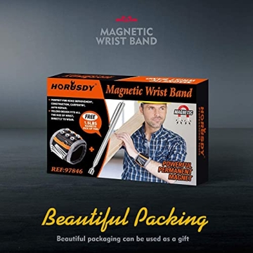 HORUSDY Magnetic Wristband, Gifts for Dad, with Strong Magnets for Holding Screws, Nails, Drilling Bits, Tool Gift for Men