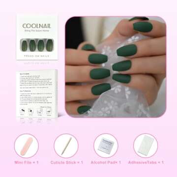 CoolNail fashion Ballerina Coffin Fake Nails Matte Green Flat Pree on False Nail Tips Daily Wear Fau...