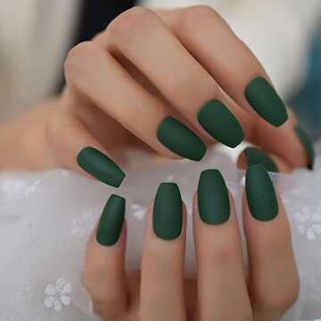 CoolNail fashion Ballerina Coffin Fake Nails Matte Green Flat Pree on False Nail Tips Daily Wear Faux Ongle Free Sticker