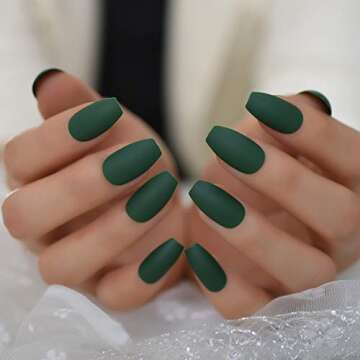 CoolNail fashion Ballerina Coffin Fake Nails Matte Green Flat Pree on False Nail Tips Daily Wear Faux Ongle Free Sticker