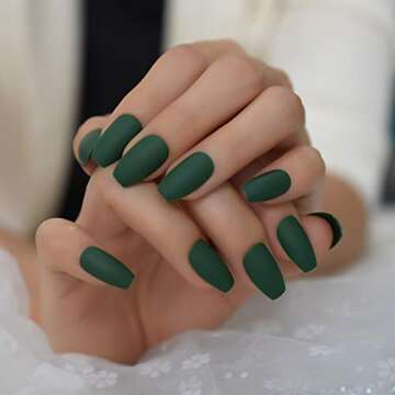 CoolNail fashion Ballerina Coffin Fake Nails Matte Green Flat Pree on False Nail Tips Daily Wear Faux Ongle Free Sticker