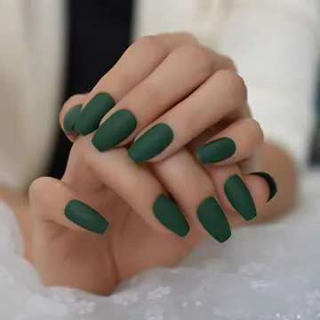CoolNail fashion Ballerina Coffin Fake Nails Matte Green Flat Pree on False Nail Tips Daily Wear Faux Ongle Free Sticker