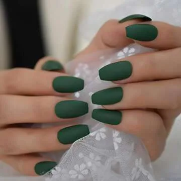 CoolNail fashion Ballerina Coffin Fake Nails Matte Green Flat Pree on False Nail Tips Daily Wear Faux Ongle Free Sticker
