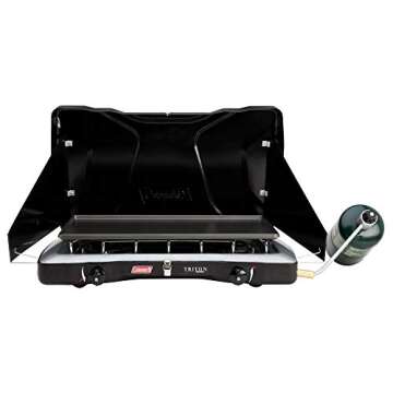 Coleman Triton 2-Burner Propane Camping Stove, Portable Camping Grill/Stove with Adjustable Burners, Wind Guards, Heavy-Duty Latch, and Handle, 22,000 Total BTUs of Power