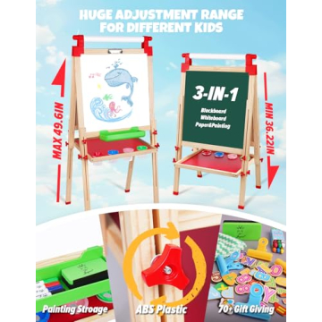 JOYOOSS Wooden Adjustable Easel for Kids Creative Art