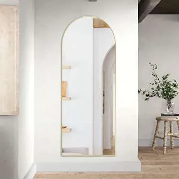 PexFix Arched Full Length Mirror Arched Floor Mirror with Stand, Wall Mirror Standing, Leaning Hanging for Home and Office, 65"x22", Wood