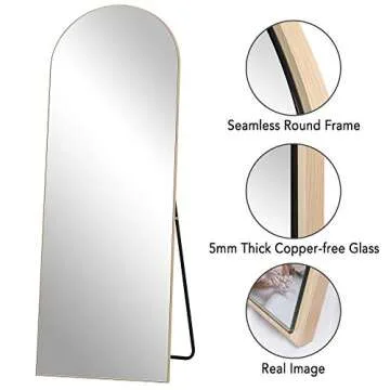 PexFix Arched Full Length Mirror Arched Floor Mirror with Stand, Wall Mirror Standing, Leaning Hanging for Home and Office, 65"x22", Wood