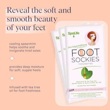 SpaLife Softening Care Foot Sockies (8-Pack) - Spearmint & Tea Tree Oil, Exfoliating Pack for Health...