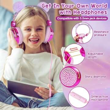 Unicorn Gifts for Girls Age 5 6 7 8 9 10+ Years Old, Birthday Gifts for Girls with 3.5mm Wired Headphone, Plush Diary, Purse, Water Bottle, Christmas Unicorn Toys for Daughter Granddaughter Ages 6-8